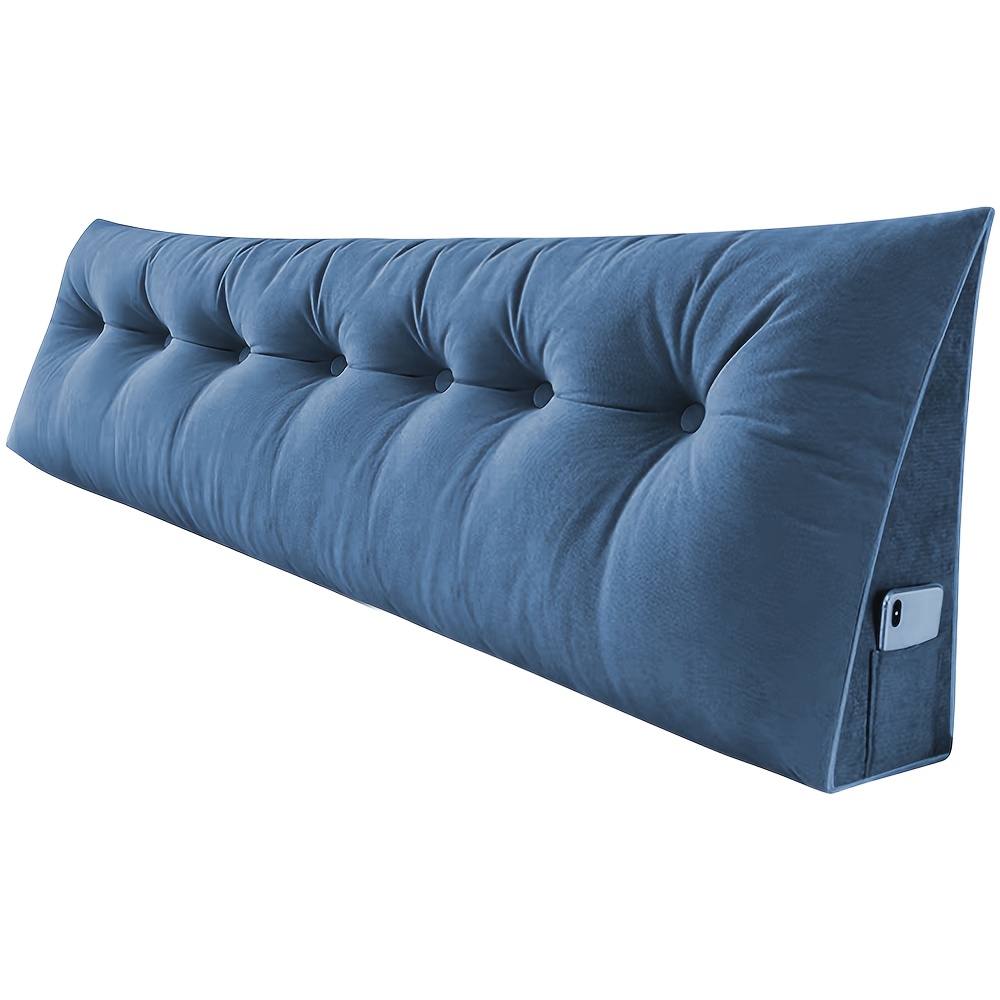 200cm Reading Pillow, Triangular Pillow For Bed, Comfortable Reading Pillow, Back Support, Large Adult Sleeper Pillow, Washable Flannel Pillowcase, Suitable For Bed, Sofa, Tatami, Blue