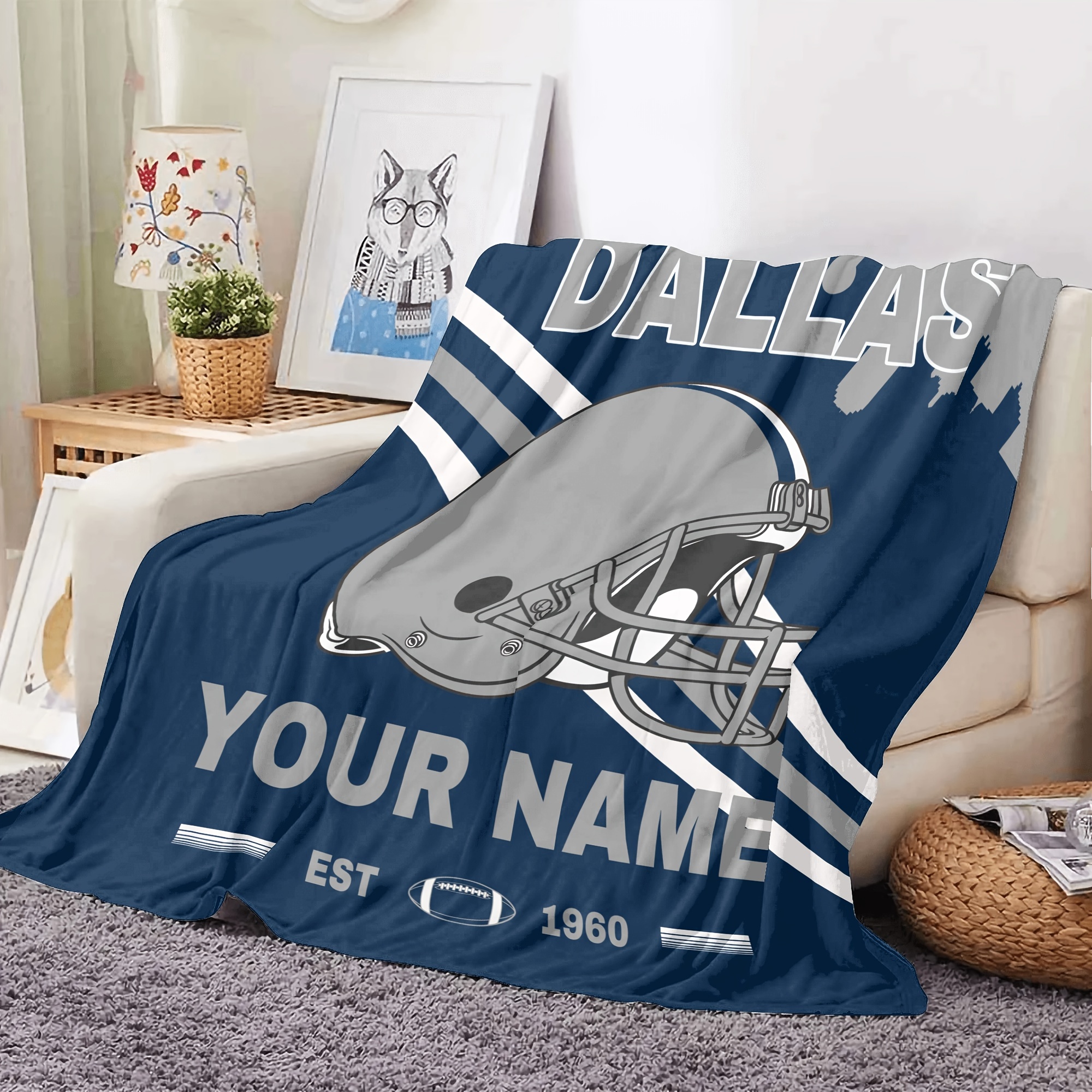 

Personalized Dallas Football Fleece Throw Blanket - Custom Name, Ideal Gift For Sports Fans, Couch, Bed, Or Travel