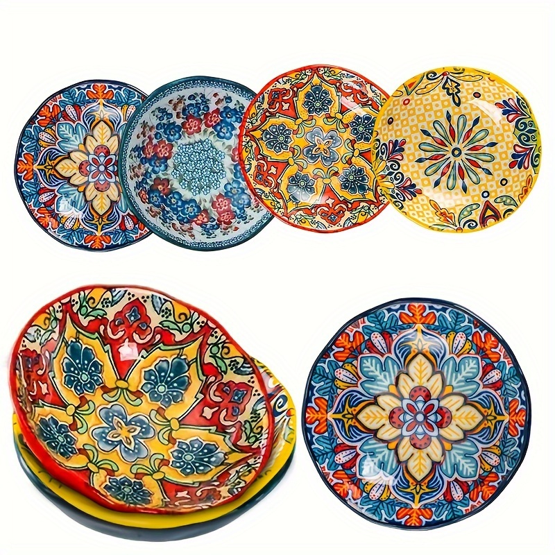 

4pc Bohemian Small Dish Ceramic Household Flavor Dish Soy Sauce Dish Barbecue Hot Pot Sauce Dish Snack Dish Vinegar Dish Commercial 4.5 Inches