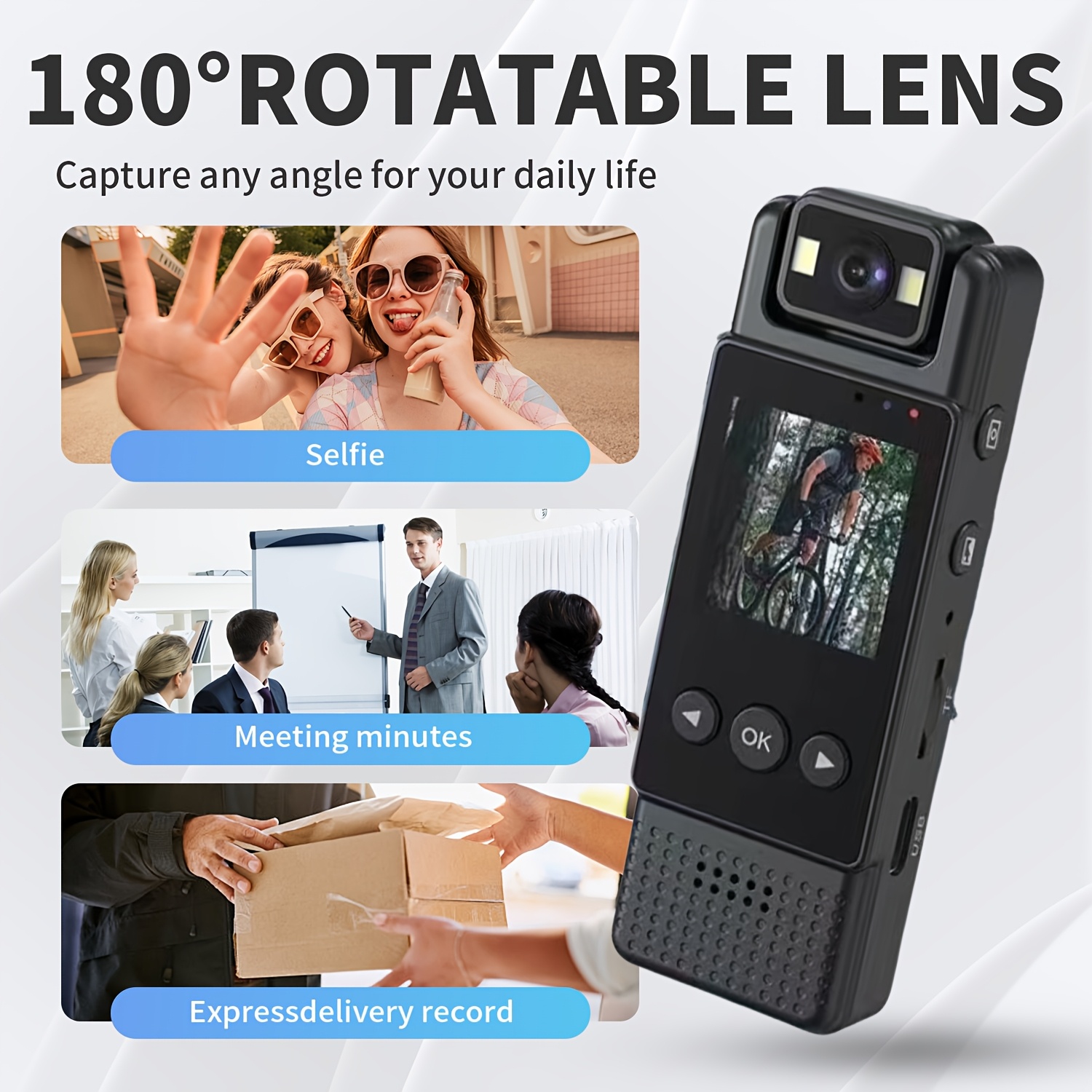 1pc 1080p Full-Body Wearable Camera with 180° Rotatable Design, Wide Angle & Night Vision, USB Rechargeable, Button Control, Smartphone Compatible, Portable Wireless Action Cam for Sports & Outdoor Activities (SD Card Not Included) details 1