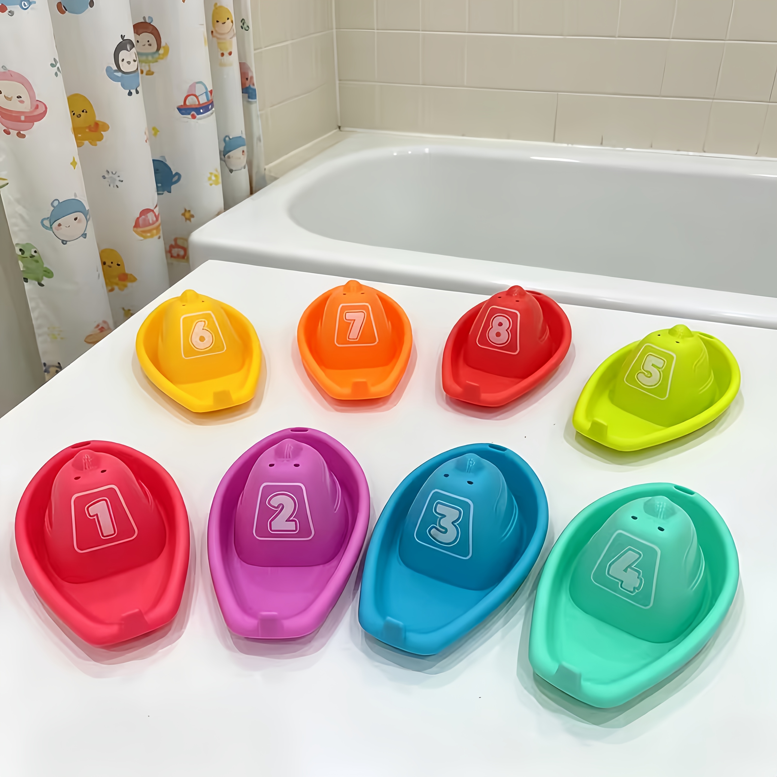 8pcs Colorful Stackable Boats Bath Toys for Kids