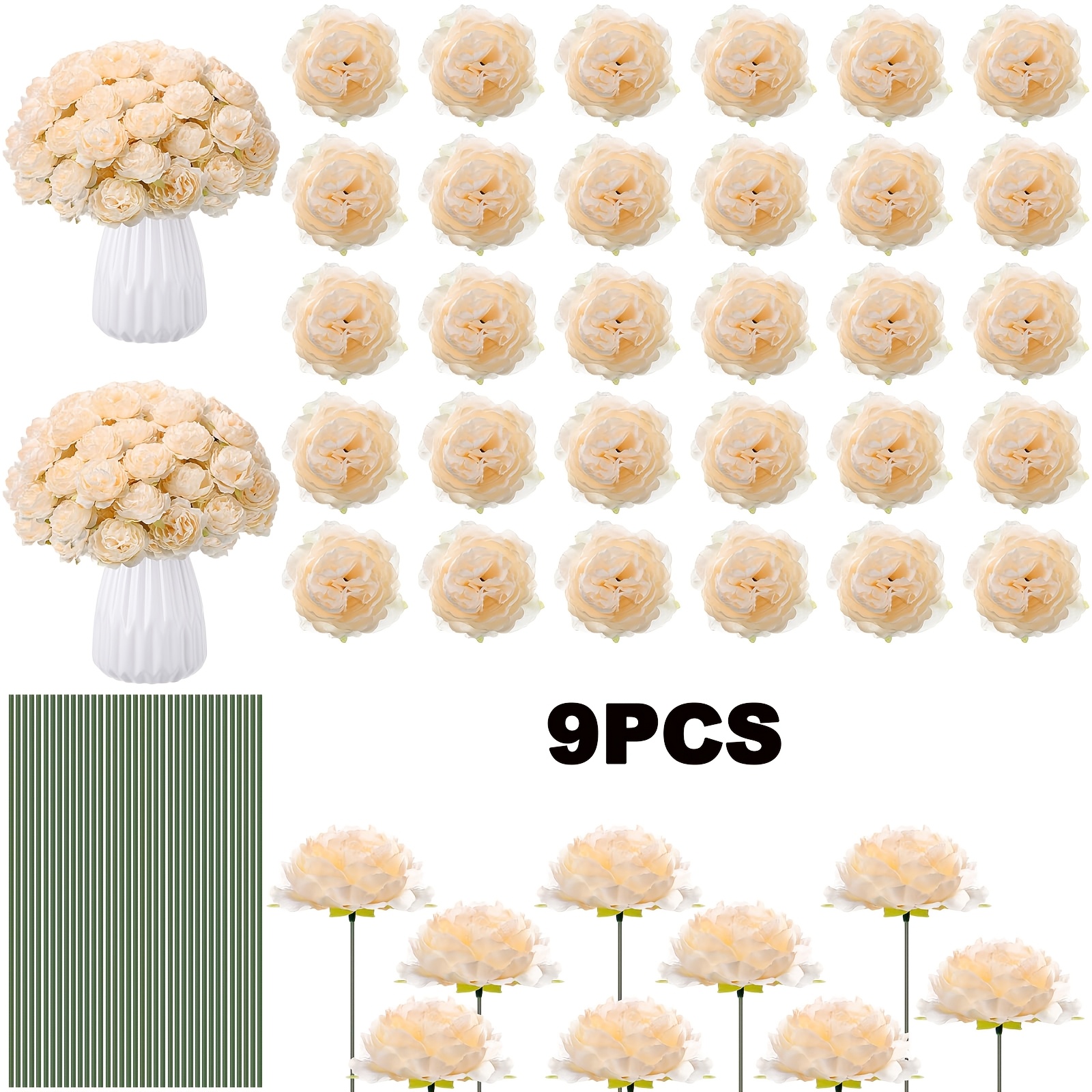 E-shop Set mit 9 Seiden-Pfingstrosen, jede 2,95 Zoll groß, für die Herstellung von künstlichen Blumenarrangements für Hochzeiten, Brautsträuße, ,