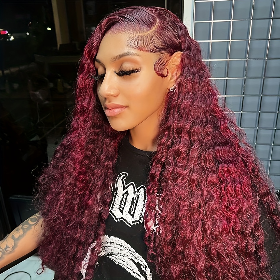 curly 13x4 hd lace front human hair wigs women 99j deep wave  display picture 2