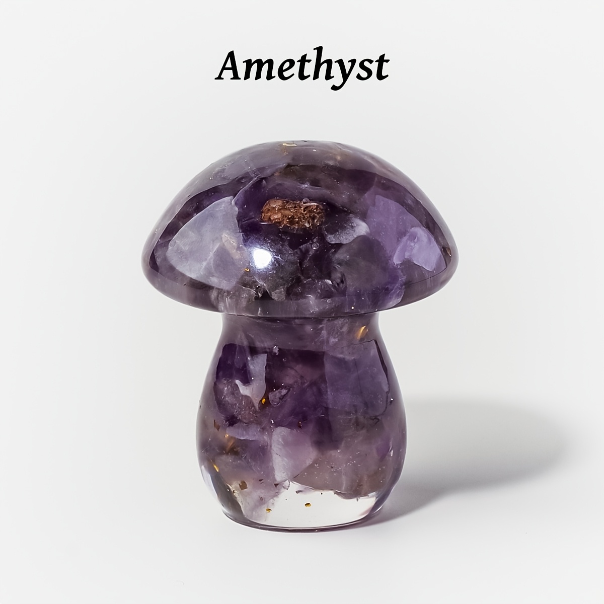 TEMU 1pc Runyangshi Natural Crystal Resin Mushroom Ornament - Realistic Miniature Mushroom Decor With &, Suitable For / Tabletop, Garden, Foyer