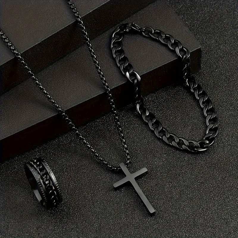 men s versatile alloy jewelry set cross pendant necklace Temu