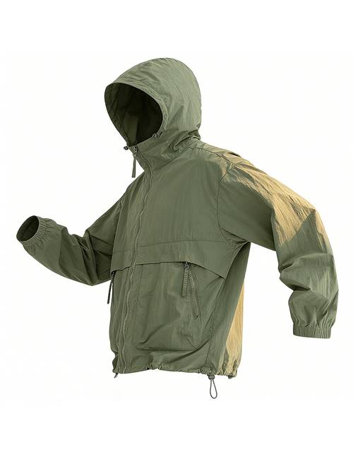 chaqueta con capucha para hombre, diseño de cordón en la cintura y gorro para y verano, ideal para fitness, running, senderismo, actividades al aire libre y uso casual