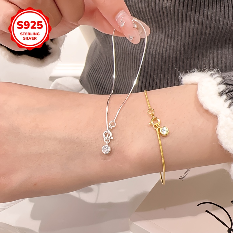 925 Silver Round Pendant Bracelet with Zirconia Snake Bone Chain