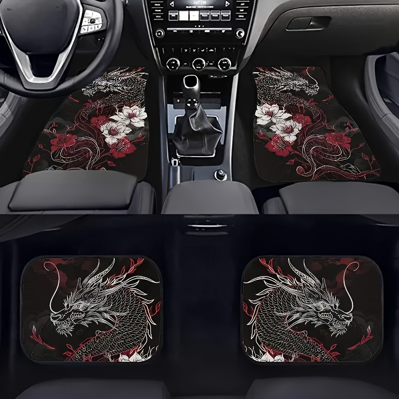 

4pcs Pattern Car Floor Mats Set - , & For & Rear , Fit Polyester