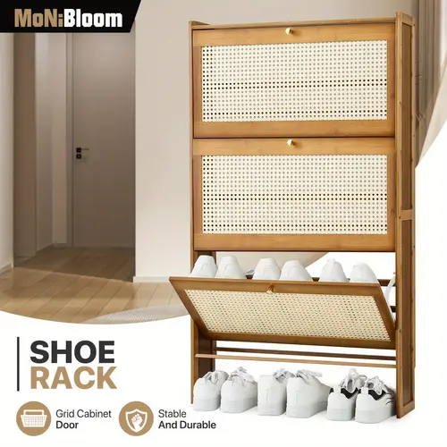 thin bamboo shoe cabinet with 3 flip drawers narrow freestanding hidden shoe storage cabinet for entryway hallway living room bedroom