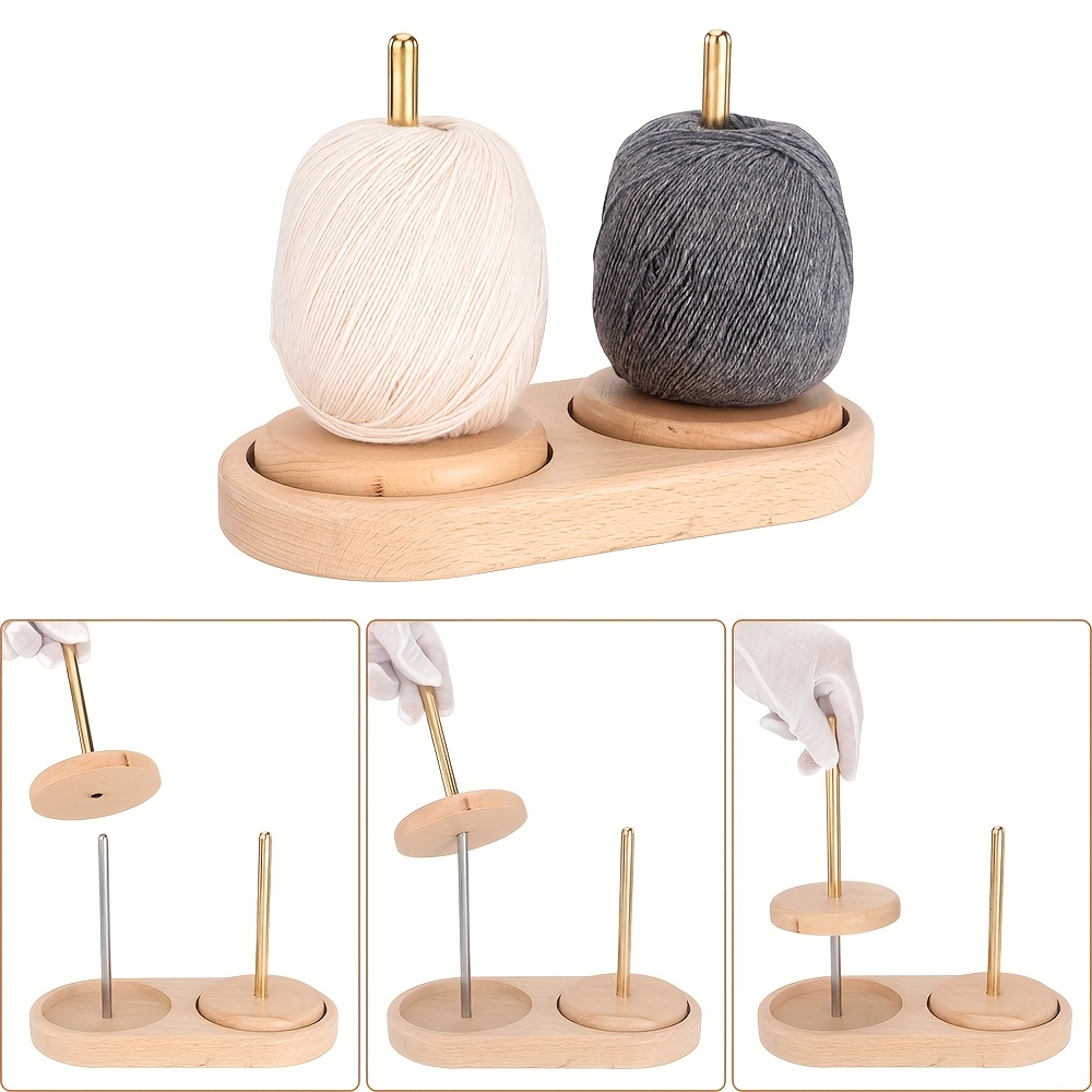 

1 Set Wooden Yarn Holder Stand, Double Axis Rotatable Yarn Ball Organizer For Knitting, Crochet, Embroidery Crafts - Handcraft Storage Shelf, Yarn Storage