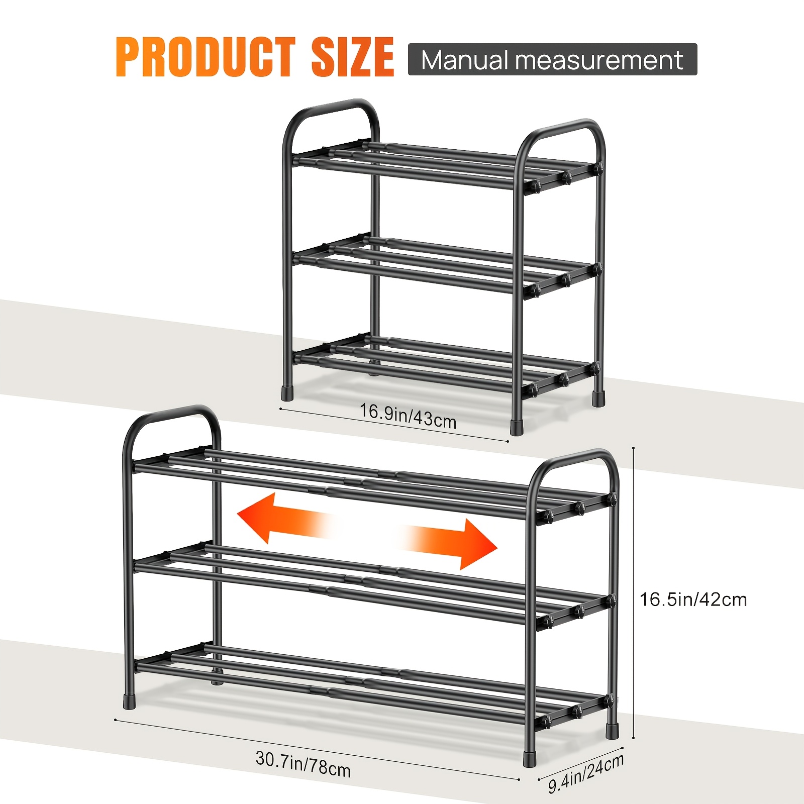 Image of 3-tier Minimalist Shoe Rack, Extendable Doorway Storage Shoe Rack, Adjustable And Retractable Expansion Integrated Shoe Rack, Entryway Shoe Holder, Sturdy And Practical Shoe Storage Organizer, Black