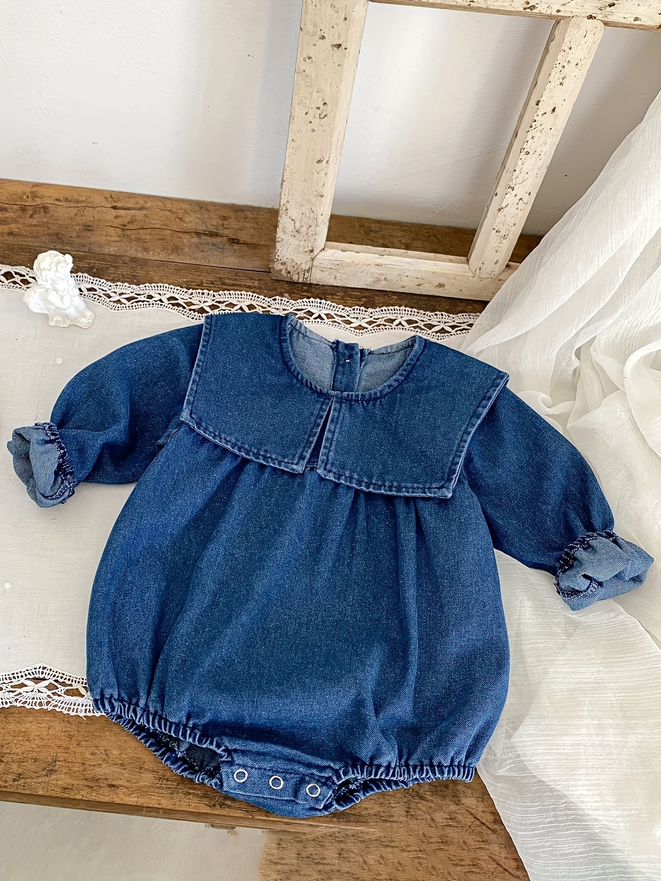 comfortable babywear] adorable navy blue denim romper baby Temu