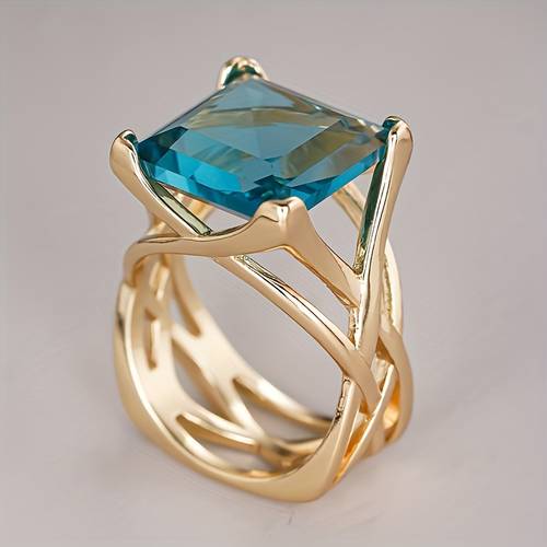 4 claw inlay blue synthetic zirconia rings for women banquet wedding rings jewelry anniversary ring gift