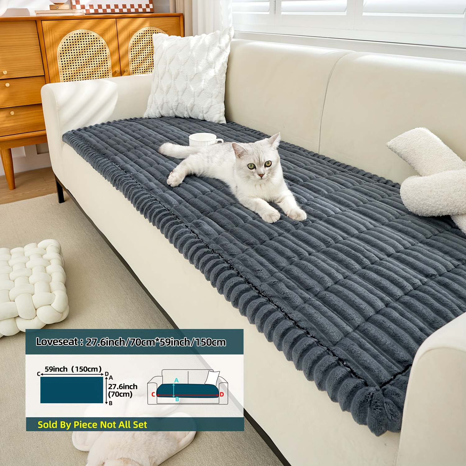 TEMU 1 pièce Housse de canapé vintage en flanelle épaisse et chaude, antidérapante, adaptée pour et l'hiver, adaptée aux animaux domestiques, lavable