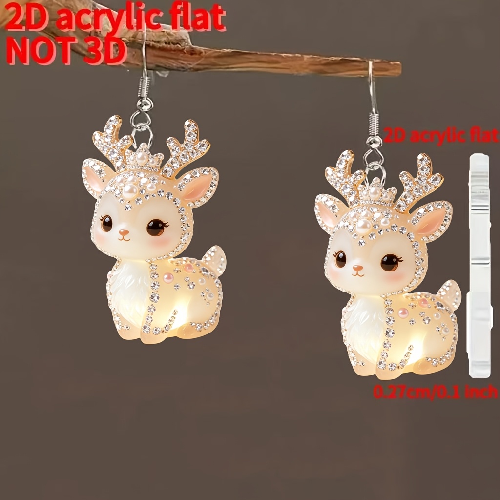 Cute Sparkling Deer Pattern Acrylic Earrings, Gift for Her