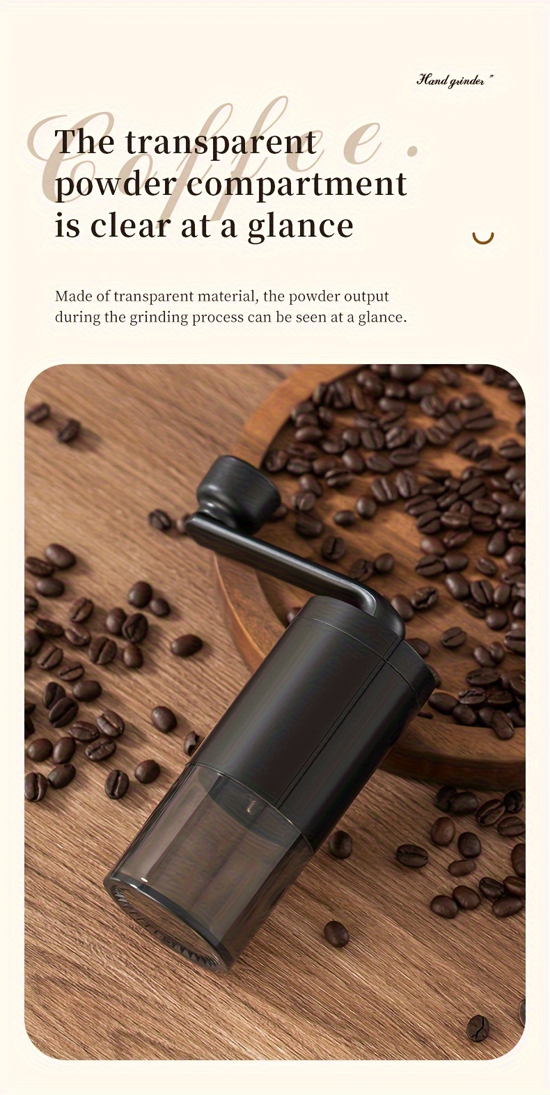 1pc hand coffee grinder hand   machine powder thick and fine adjustable coffee machine plus   powder storage grinder details 6