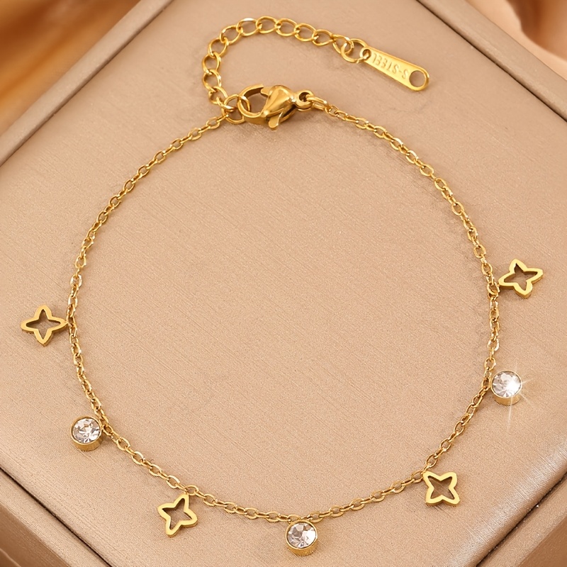 2pc Stainless Steel Shining Star Pendant Foot Chain Set, Waterproof Gift