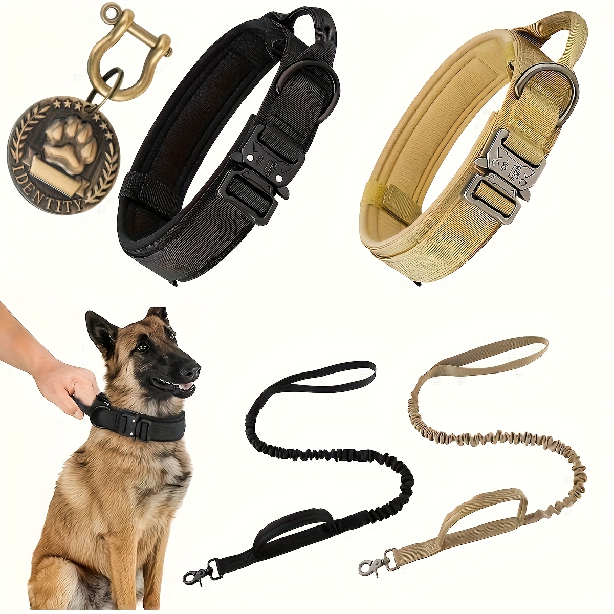 Tactical Style Dog Collar Set with Shock-Absorbing Leash
