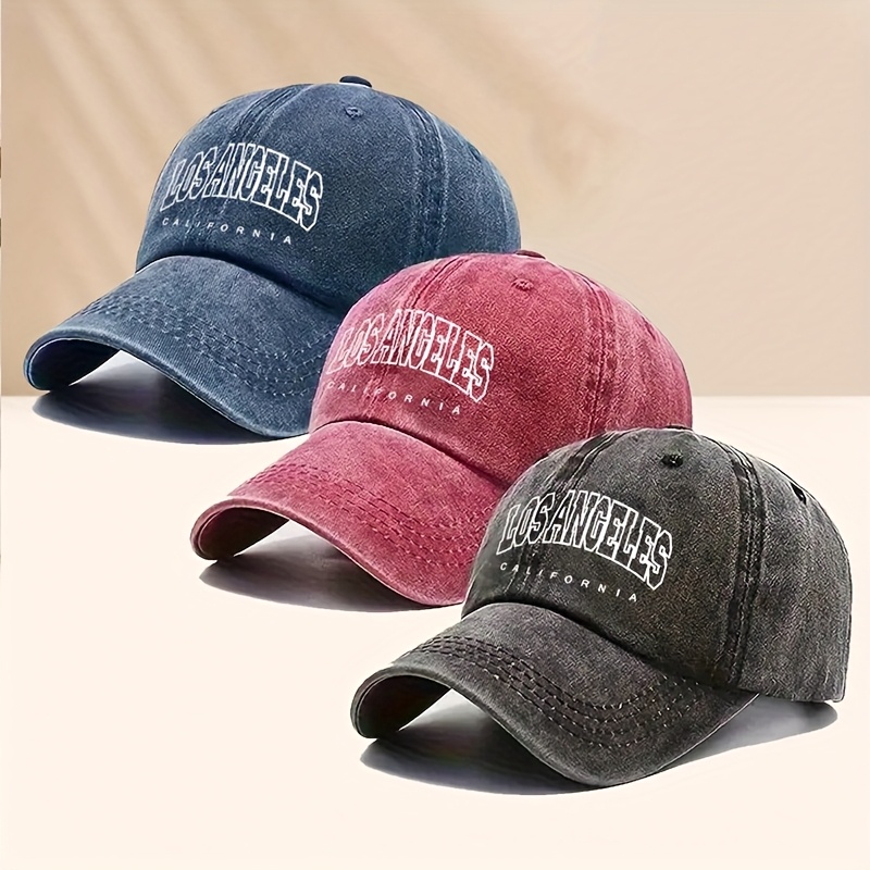 TEMU 3 Trendy Washed Baseball Caps, A Must-have For Stylish Outfits, Featuring The "los Angeles California" Design, Perfect For Street And Outdoor