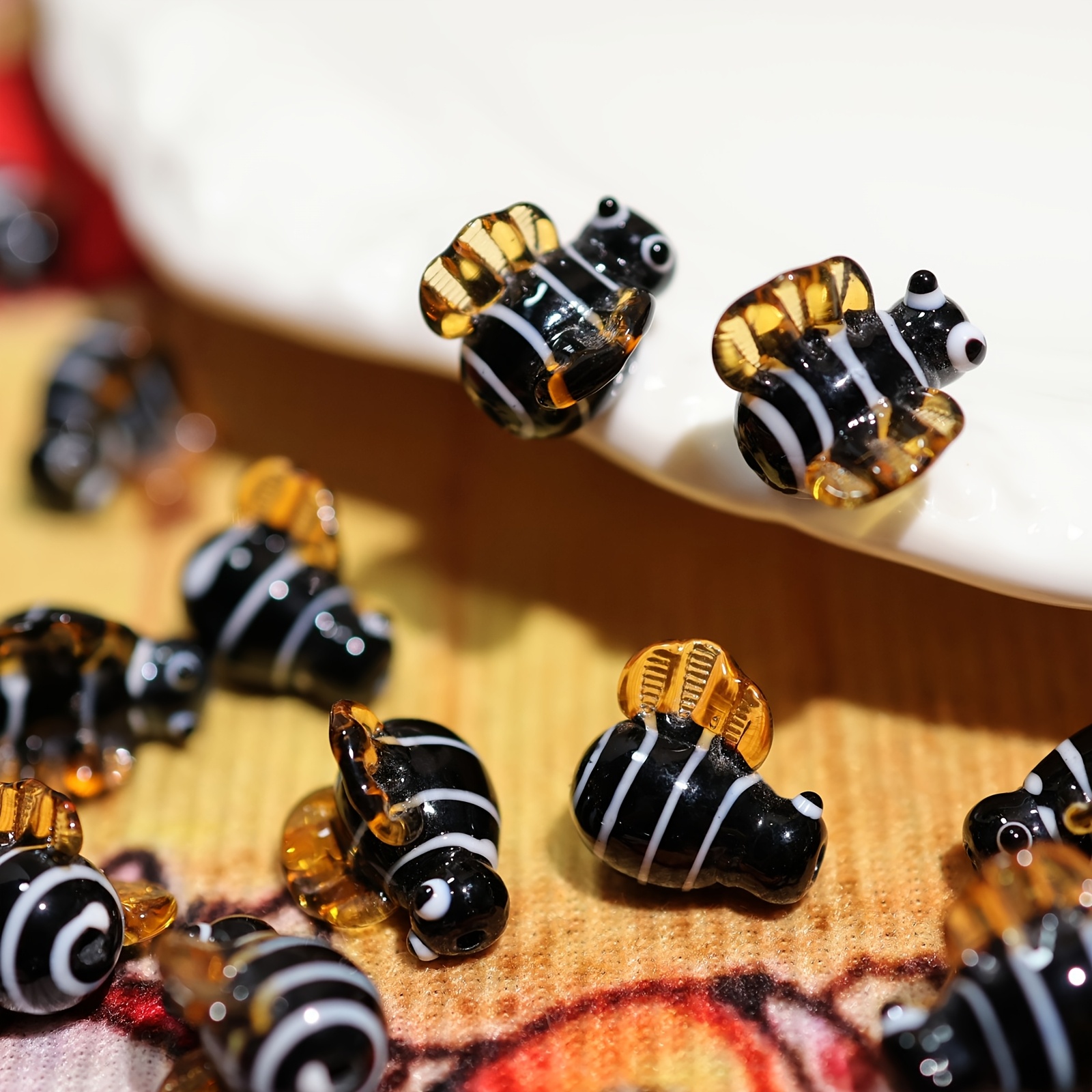 2pcs Handmade glass making cute little black bees, insect shaped glass  beads with holes, DIY for jewelry bracelet making and making