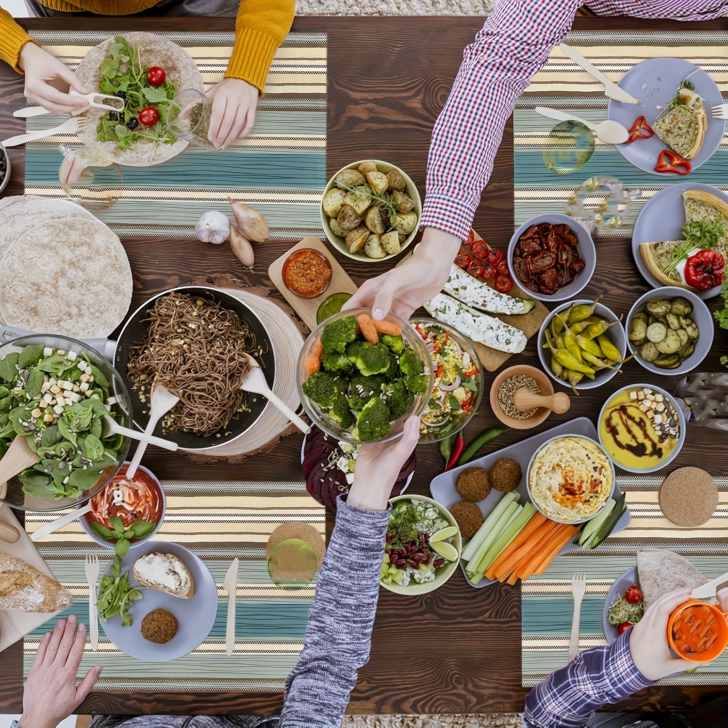 4pcs linen striped boho placemats for dining table set table place mats placemat kitchen dinner table placemats holiday decor   farmhouse style 12 x 18 inches Product details 4