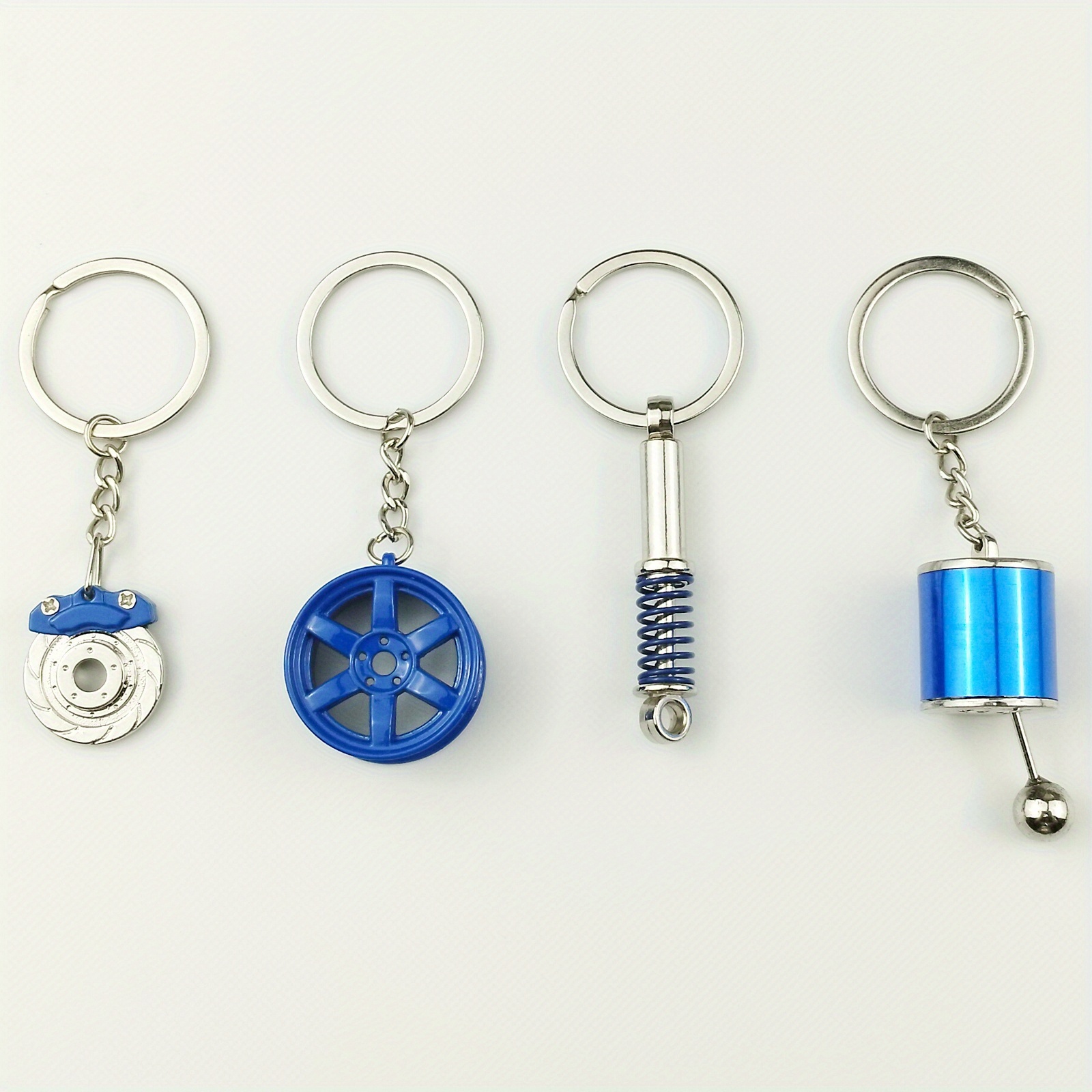 TEMU 4pcs Creative Auto Parts Shaped Keychain, Car Wheel Brake Disc Gear Shifter And Shock Absorber, Gift Keyring Bag Purse Charms