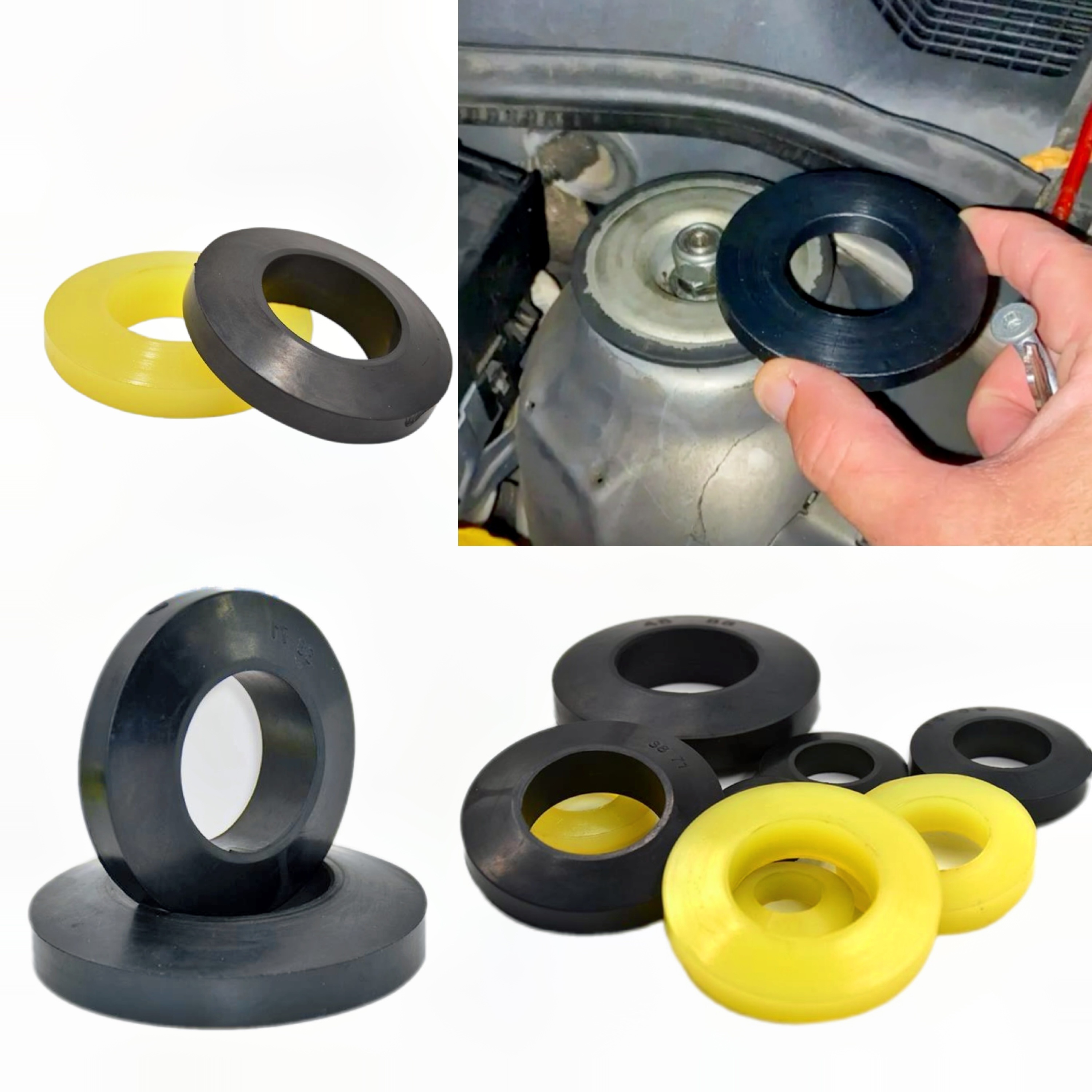 

2-pack Universal Hard Rubber Shock Absorber Mounts, Rubber Bushing Set For Front Strut Tower Mount, Suspension Bearing Washer Ring