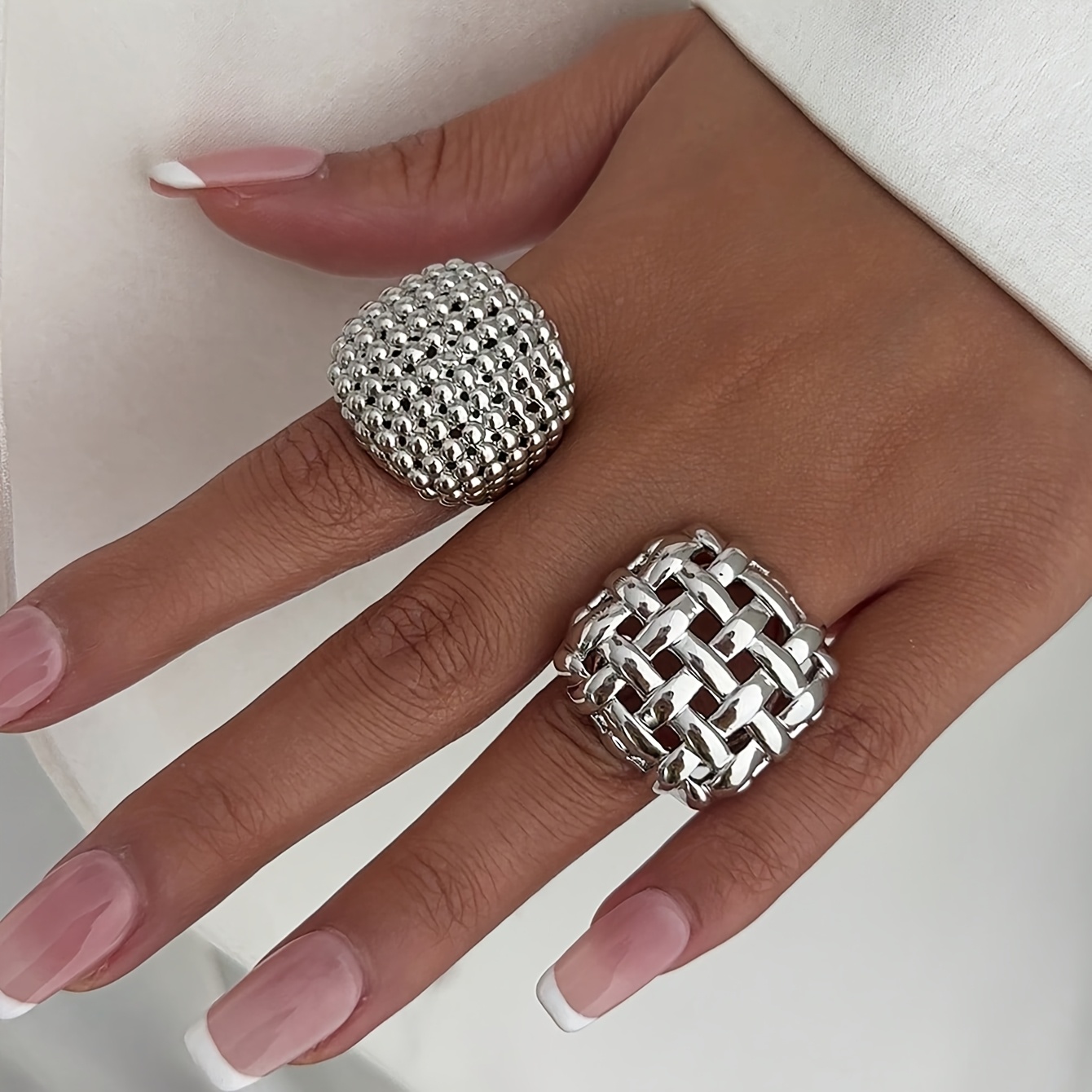 TEMU 2pcs Fashion Minimalist Style Openwork Ring, Glossy Geometric , Golden Wide-band , Gift For Women/daughter/wife