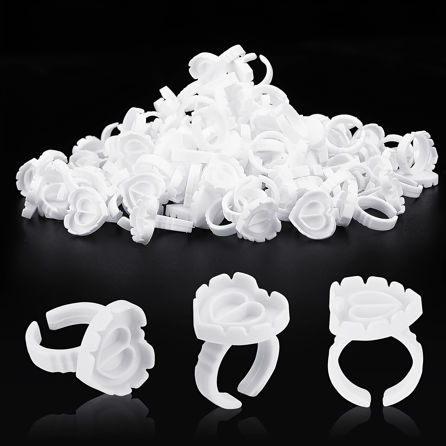 TEMU 40pcs Anneaux de colle en plastique de cœur pour extension de cils, support de tatouage, palette, outils et fournitures de Cosmétique pour cils