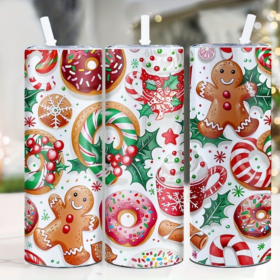 

20oz Stainless Steel Water Bottle With Lid And Straw, Double-wall Insulated Travel Tumbler, Gingerbread & Print, Hand Wash - Pvc Free, Ideal For Christmas Festivities & Back-to-school Gift