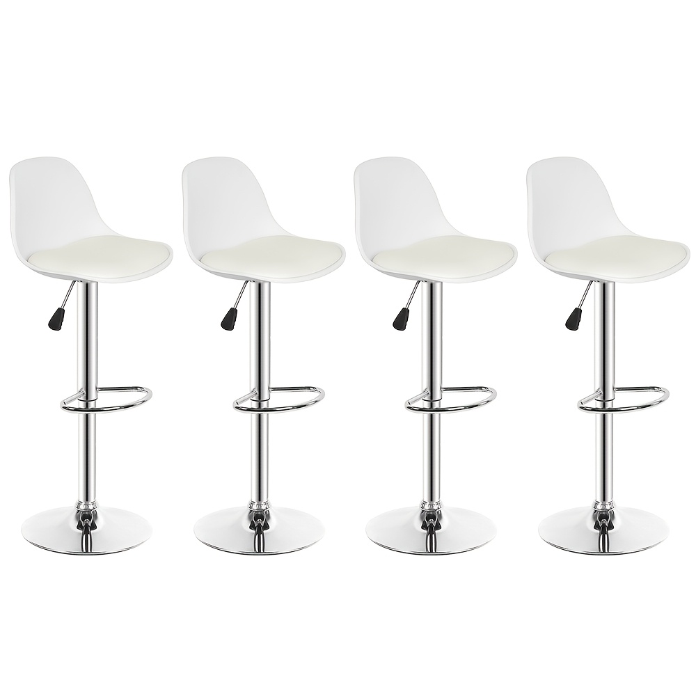 4pcs Bar Stool Set, Faux Leather Bar Stools, Height Adjustable And , Mini Bistro Stools, Sturdy Metal Legs, White