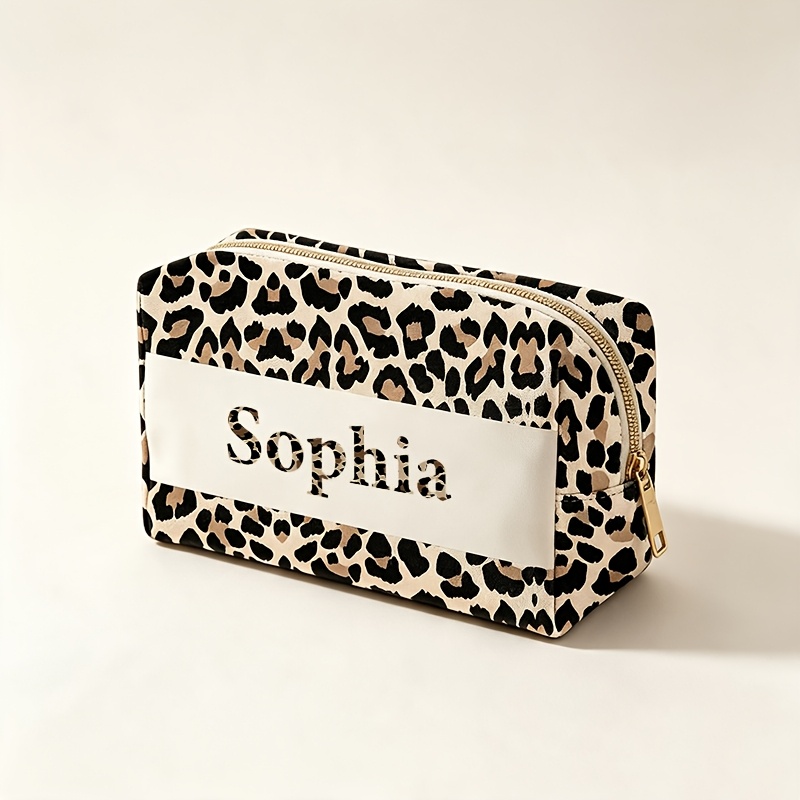 TEMU 1pc Leopard Print New Style Women's Makeup Bag, Customizable With Name/text, Lightweight And Portable Prince Bag, Multi-functional And Durable,