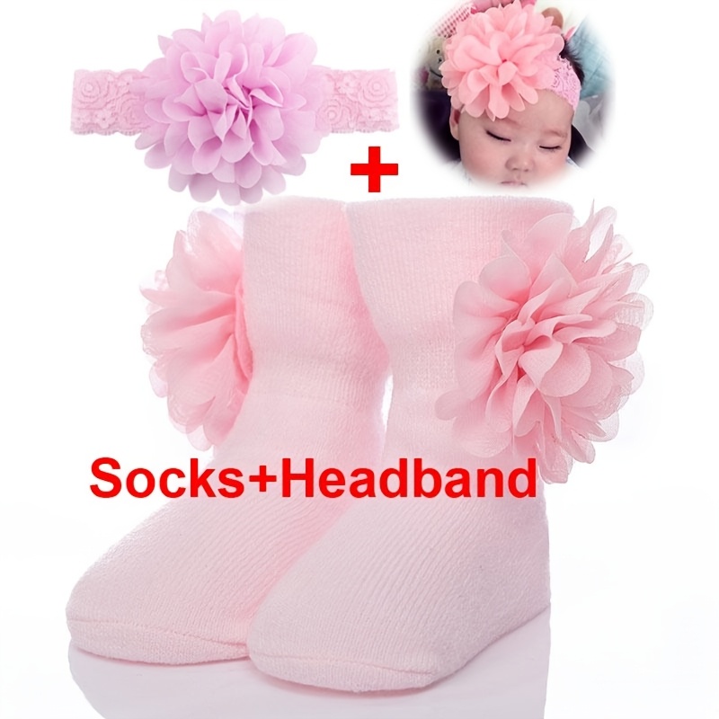 1 set van 0-12 maanden zachte, ademende en elastische sokken en hoofdbandjes voor baby's en peuters
