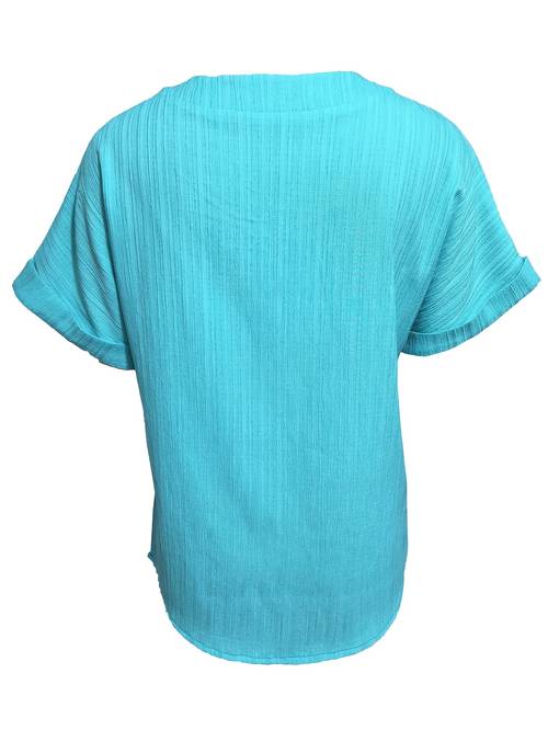 summer womens casual top v neck t shirt short sleeve loose fit button detail