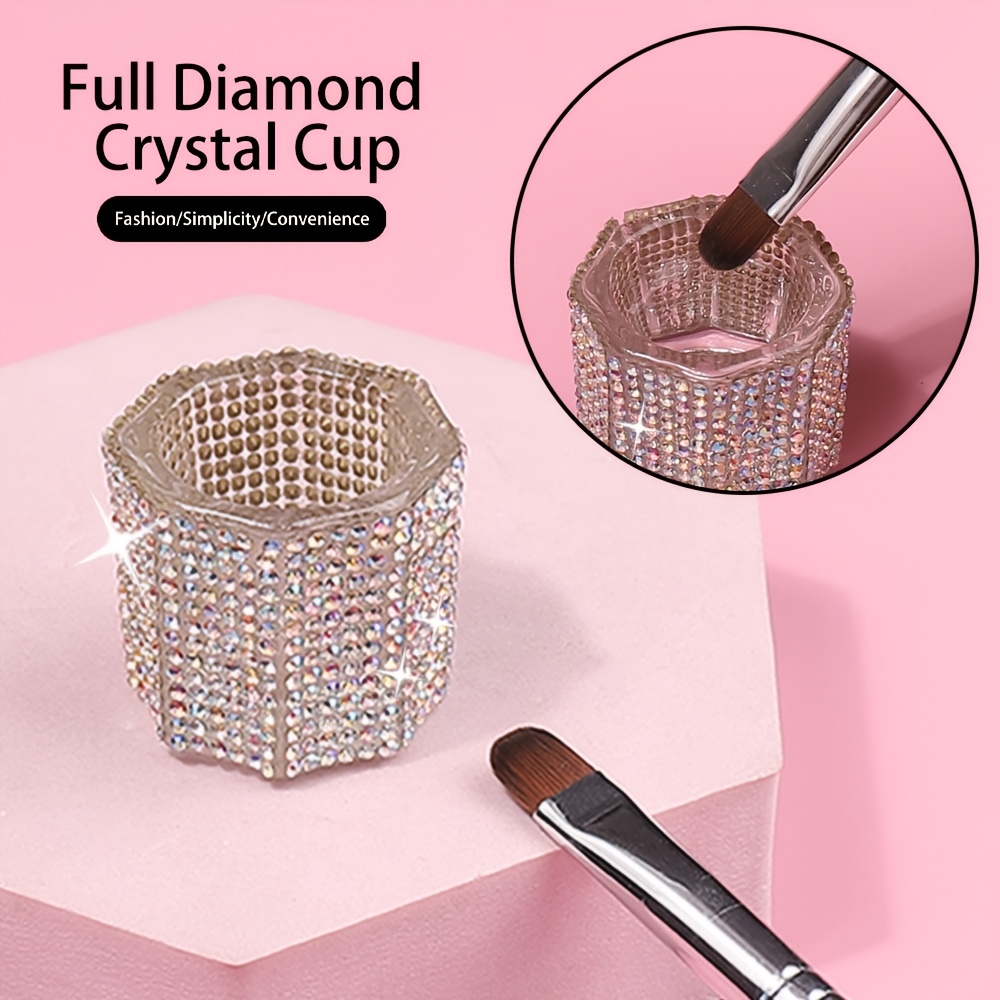 

1pc Luxe Nail Art Cup - Compact Acrylic Manicure Tool And Accessory, Full Diamond Cup For Powder And Liquid Storage, Non-scented, Essential