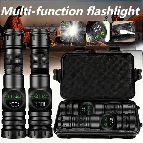 2 rechargeable flashlights with 5 cob led light usb charging durable abs suitable for camping hiking emergencies rechargeable flashlight