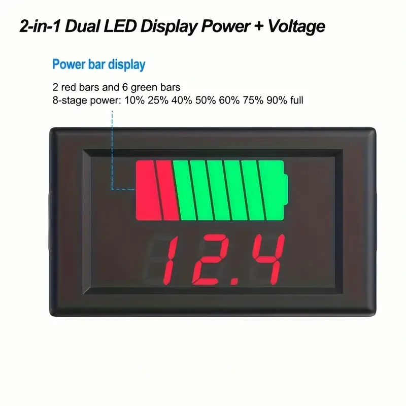 monitoreo de voltímetro,   12v, 24v, 36v, 48v, 60v, 72v, medidor de voltaje  , monitoreo de capacidad y voltaje, pantalla  / , lectura de voltaje, medidor de capacidad, prueba de medidor de voltaje, pantalla led, prueba de voltímetro Detalles del producto 3