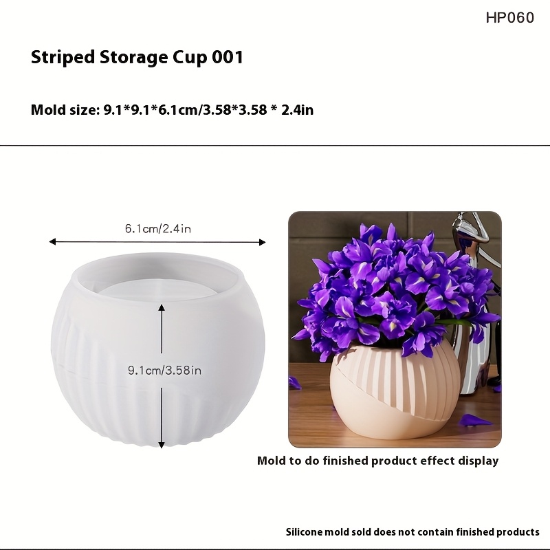 Silicone Resin Casting Molds For Nordic Style Creative Planters, Vertical Striped Potted Plant Molds, Minimalist Round Candle Cups, And Candle Holders