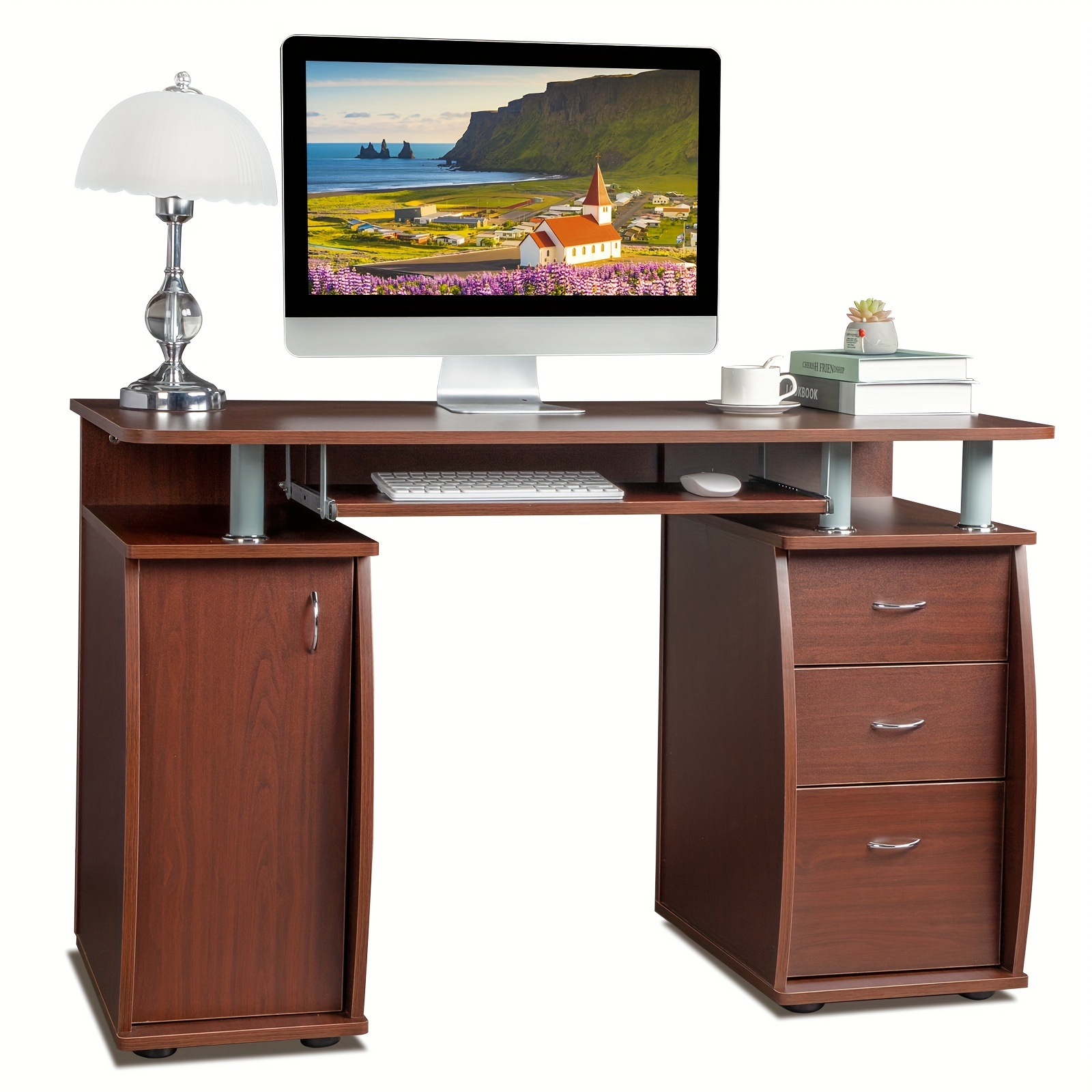 

Portable Computer Desk With 3-drawers 1-door Black/coffee/