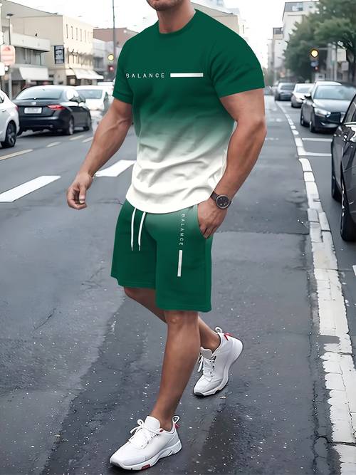 grey purple black gradient letter signature 3 full body printed mens round neck pullover t shirt beach shorts couple set casual round neck short sleeved t shirt and drawstring shorts 2pcs set