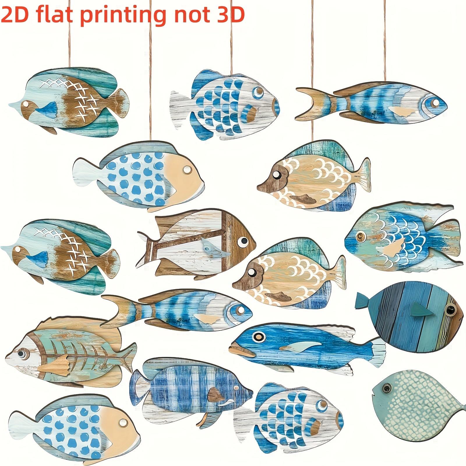 Image of 2d Flat - 2d Set Of 12 Wooden Tree Ornaments With Ocean Themes, Perfect For Decoration And Suitable For Indoor And Outdoor Holiday Decoration