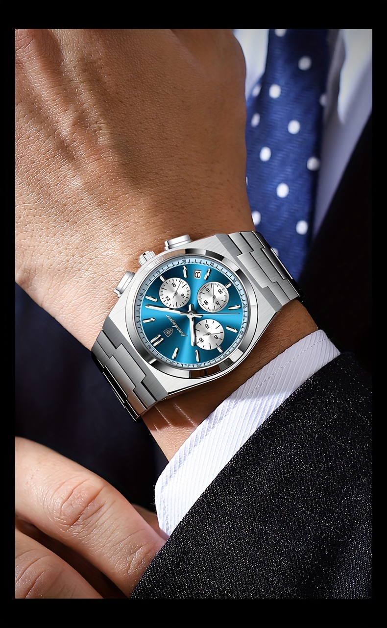 high end business luxury stainless steel quartz watch mens waterproof luminous calendar chronograph wristwatch details 10