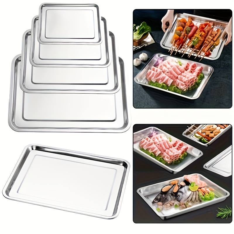 

5pcs Stainless Trays - Large Capacity, Reusable Bbq & Serving Platters For Cooked Food, Fruits, Snacks - Dishwasher Safe, Ideal For Outdoor Gatherings & Catering, Trays For Serving Food