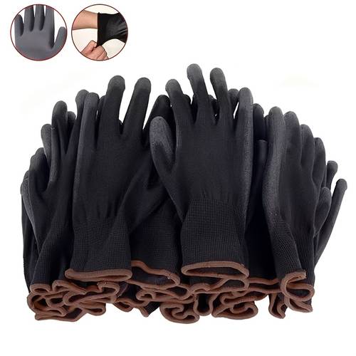 safety work gloves 20pcs 10 pairs pu leather coating black warehouse machinery construction gardening woodworking anti