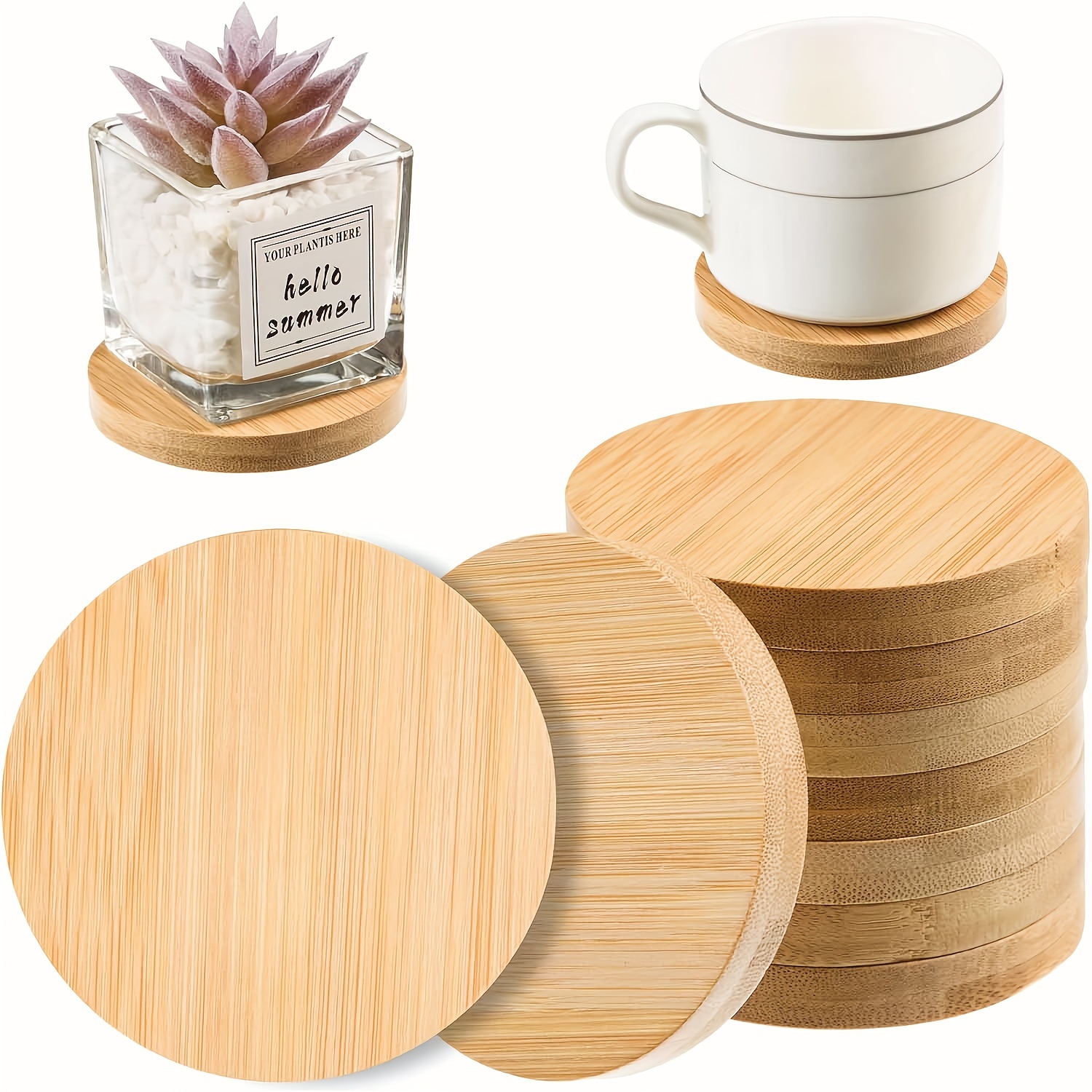

6pcs Round Bamboo Coasters 3.94 Inches Bamboo Wood Coasters Wooden Coasters Bamboo Drink Cup Coasters Set For Coffee Table, Hot Drinks, Cold Drinks, Bar, Home, Kitchen, Housewarming Gifts