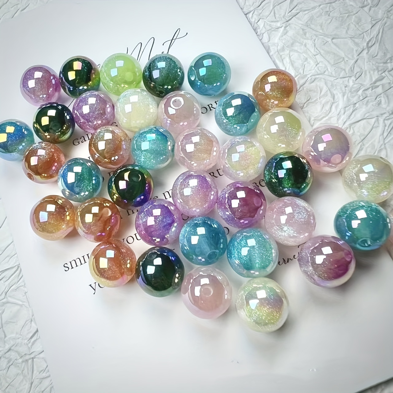 

20 Pcs 16mm Mermaid Quicksand Resin Round Beads, Straight Hole Loose Beads For Making, Bracelet, Necklace, Phone Chain Accessories With Uv Plating