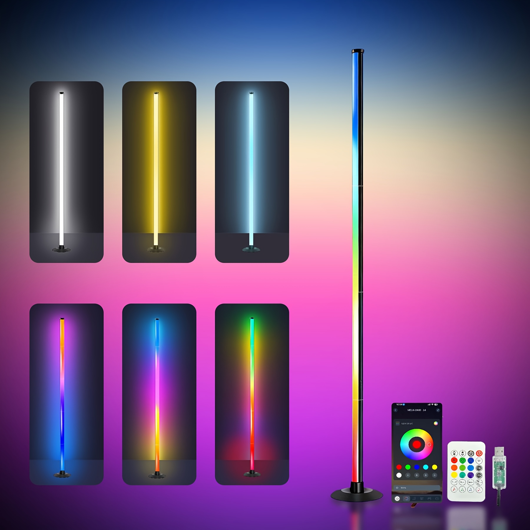 Smart RGB IC LED Corner Floor Lamp | 16 Million Hues, 68+ Dynamic Scenes, Music Sync, Timer Function, Usb-Powered, Ideal for Living Rooms, Games Rooms, Parties/Christmas Ambience Lighting/Valentine'S Gifts/Premium Illumination