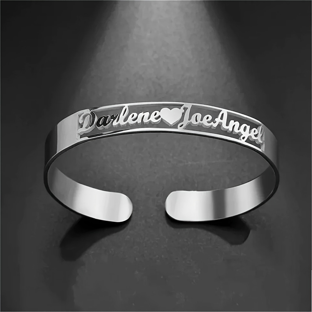 TEMU Stainless Steel Personalized Custom Women' Name Middle Romantic Heart Opening Bracelet, Exquisite Elegant Fashion Personality, Perfect