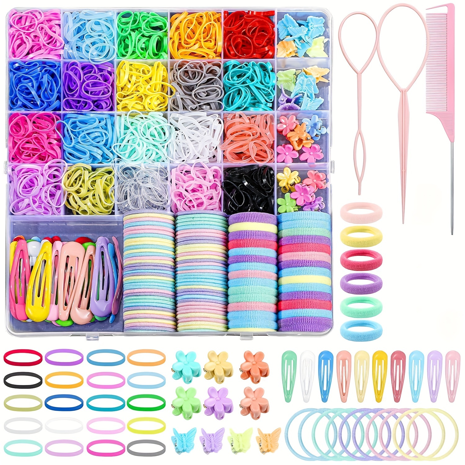 

1543-piece Hair Accessory Kit: Elastic Bands In 20 Colors, Cotton Ties, Styling Tools & Butterfly Clips - Cute & Simple Style For Teens & Up Hair Accessories For Women Hair Accessories