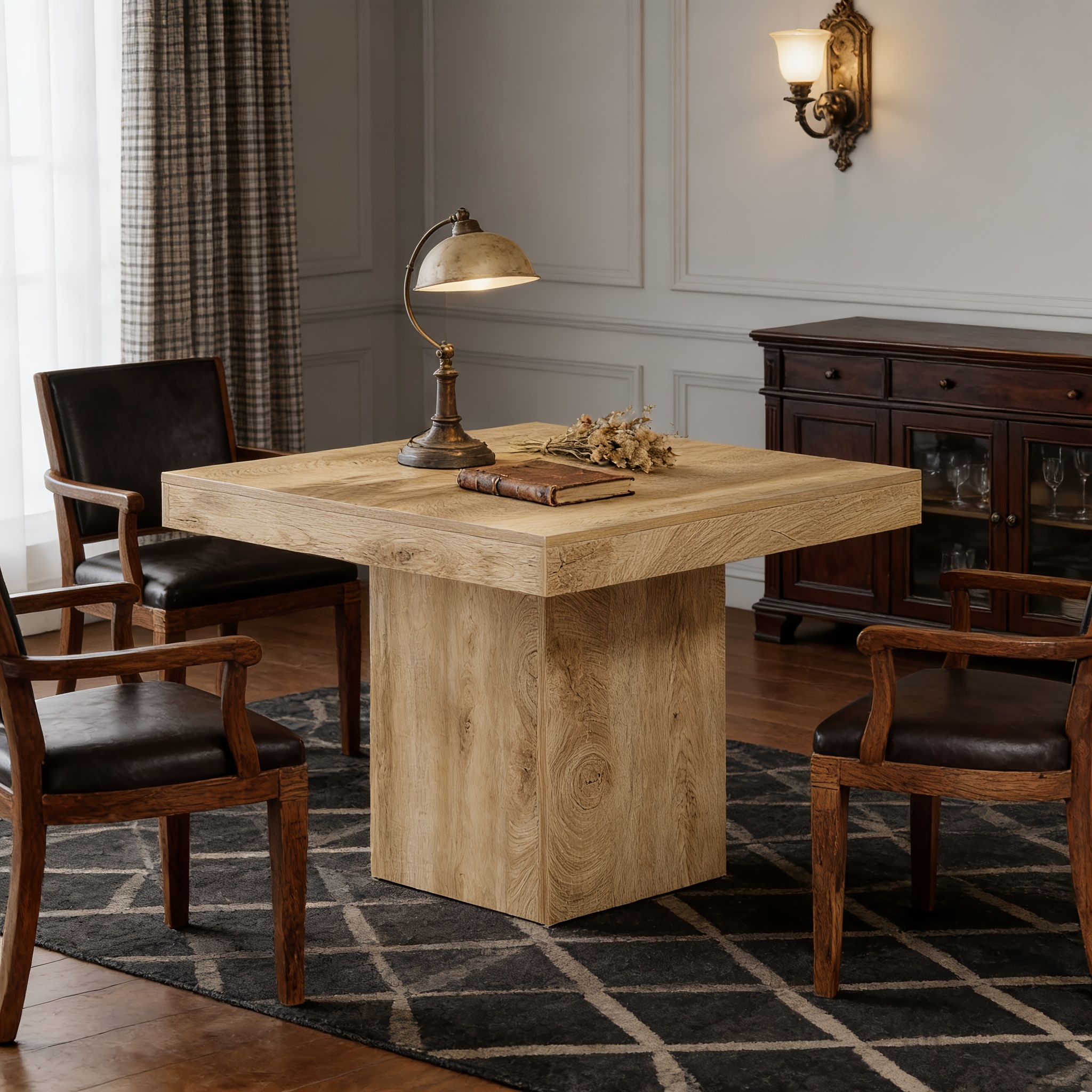 39-inch Square Dining Table For 4, Farmhouse Small Kitchen Dinner Eating Table With Sturdy Pedestal Base, Wooden Dining Room Furniture For Dining Room, Kitchen, Apartments, Natural